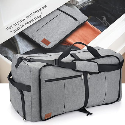 120L Foldable Collapsible Waterproof Travel Duffle Bag for Men and Women | with Shoe Compartment, Extra Large, Gray, 34" Duffel for Weekender Gym Sport, Tear Resistant - Image 5