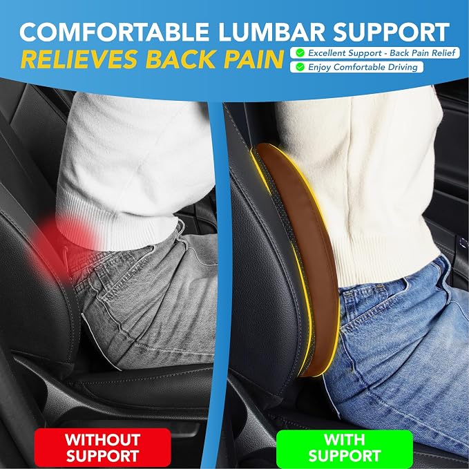 Lofty Aim Lumbar Support Pillow for Car, Car Seat Back Support for Driving | Memory Foam Car Lumbar Support for Driving Seat, Car Back Cushion, Adjustable Straps, Lower Back Pillow, PU Leather, Brown - Image 4