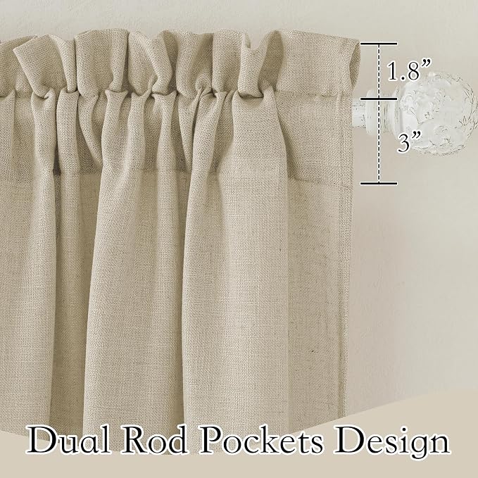 RYB HOME Linen Semi Sheer Curtains for Living Room, Light Filtering Half Privacy Window Curtains & Drapes for Bedroom, 2 Panels, Beige, 34" W x 72" L - Image 2