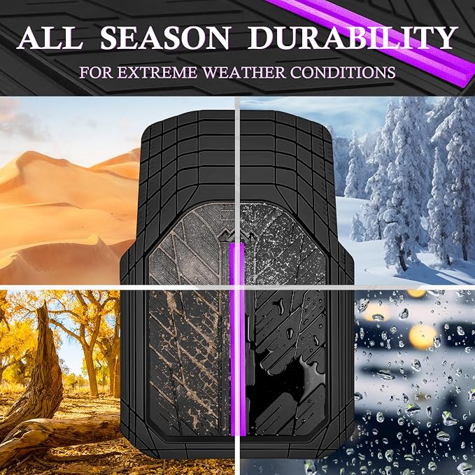 CAR PASS Metal Medium Rubber Floor Mats for Car Heavy Duty Car Mats All Weather, Universal Trim to Fit for Truck SUV Vehicle Automotive Floor Mats, Waterproof Car Mats 4 Piece Black Purple - Image 5