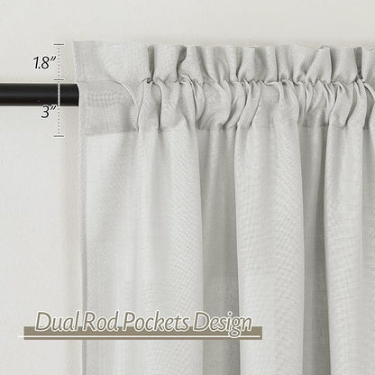 RYB HOME Linen Sheer Curtains 2 Panels for Living Room, Semi Transparent Privacy Drapes with Rod Pocket Farmhouse Style Window Treatments for Bedroom, Light Grey, 52" W x 72" L - Image 2
