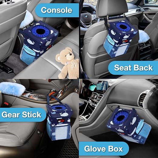 EPAuto Waterproof Car Trash Can with Lid and Pockets, 1.8 Gal, Blue | Leakproof, Collapsible Multipurpose Car Bin with 3 Side Storage Pockets, Adjustable Straps - Image 3