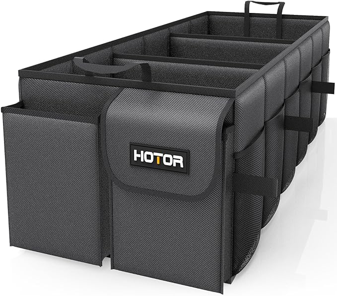 HOTOR Trunk Organizer - Foldable Car Organizer for SUVs & Sedans Storage | Sturdy Car Organization for Men & Women, Car Accessories, Tools, Sundries, Black, 3 Compartments, 31.9" x 12.6" x 10.6" by HOTOR
