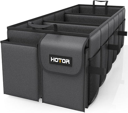 HOTOR Trunk Organizer - Foldable Car Organizer for SUVs & Sedans Storage | Sturdy Car Organization for Men & Women, Car Accessories, Tools, Sundries, Black, 3 Compartments, 31.9" x 12.6" x 10.6" by HOTOR