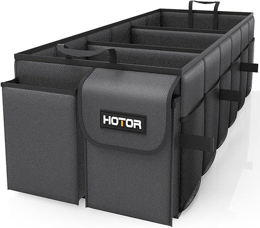 HOTOR Trunk Organizer - Foldable Car Organizer for SUVs & Sedans Storage | Sturdy Car Organization for Men & Women, Car Accessories, Tools, Sundries, Black, 3 Compartments, 31.9" x 12.6" x 10.6" by HOTOR