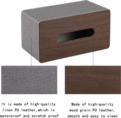 High-end Leather Tissue Box Holder Two Color Matching,Rounded Rectangle Napkin Pumping Paper Case Dispenser, Facial for Home Bathroom Dresser Office Automotive Decoration (Gray) - Image 4