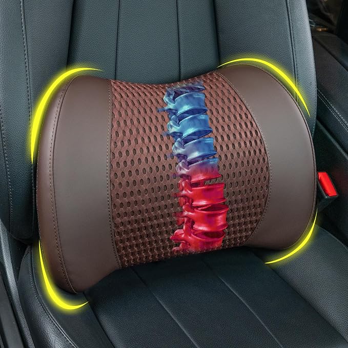 Lofty Aim Lumbar Support Pillow for Car, Car Seat Back Support for Driving | Memory Foam Car Lumbar Support for Driving, Car Back Cushion, Adjustable Straps, Lower Back Pillow, Breathable 4D Mesh, Brown by LoftyAim