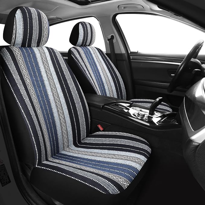HAIYAOTIMES Baja Saddle Blanket Car Seat Covers Full Set with Seat Belt Pads, Washable Breathable Seat Covers for Cars, Universal Fit Interior Covers for Most Sedan Truck SUV, Airbag Compatible, Blue - Image 2