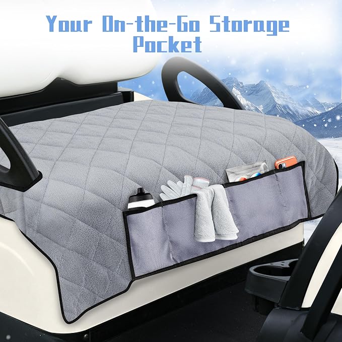 YOKYHOM Golf Cart Seat Covers with 4 Front Pockets, Thick Seat Towel Blanket with Non-Slip Backing, Fits EZGO, Club Car, Yamaha and More 2 & 4 Passenger Golf Carts, Gray - Image 7