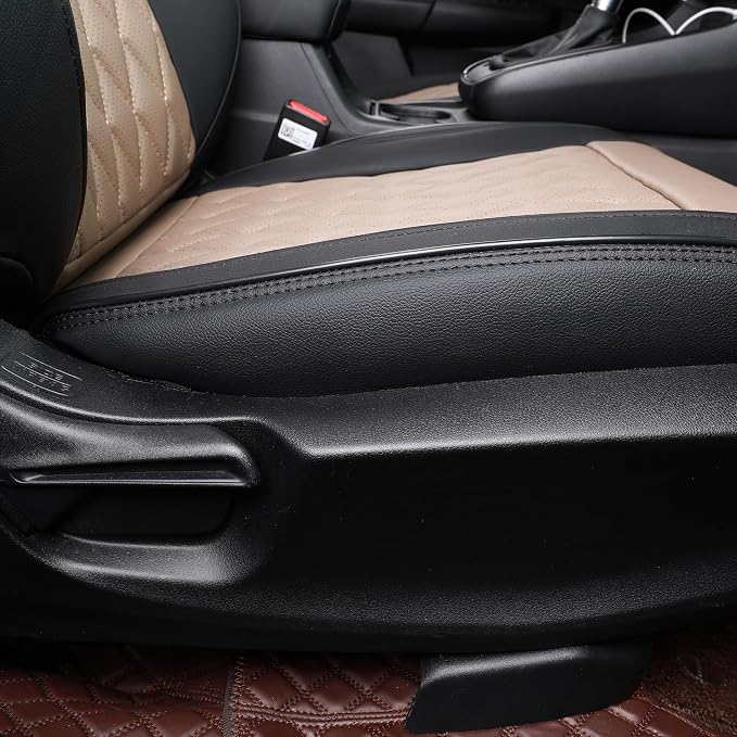 EKR Civic Seat Covers Custom Fit for Honda Civic (Sedan) 2016 2017 2018 2019 2020 2021 LX(Rear One Piece No Armrest),Waterproof Leather Car Seat Cover Full Set,Faux Leather(Black/Sand Beige) - Image 2