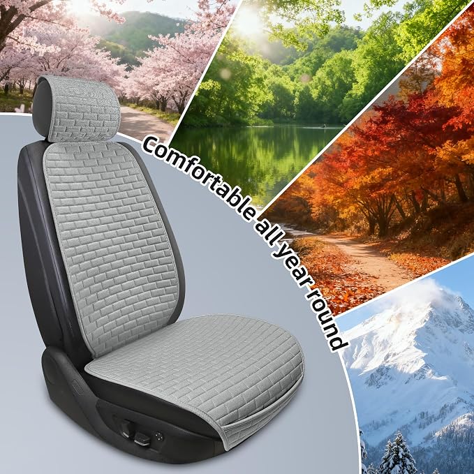 2Pcs Gray Linen Car Seat Covers Front Seats Covers for Car Van SUV Truck | Breathable Cloth Fabric Durable Non-Slip Car Seat Protector - Image 5