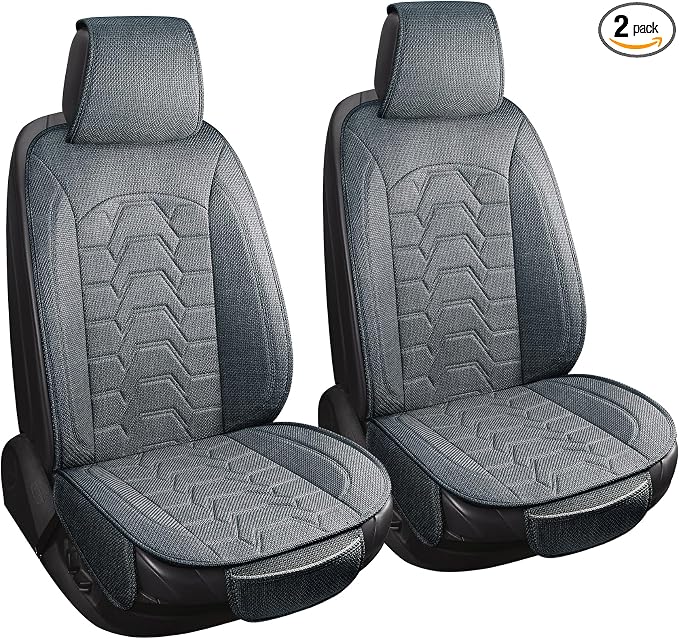 Linen Front Car Seat Covers Cloth Fabric Automotive Seat Protectors | Breathable Durable Anti-Slip All-Season Comfort Easy to Install Universal Fit for 95% of Cars Trucks SUVs Vans (Gray, 2PCS) by Unknown