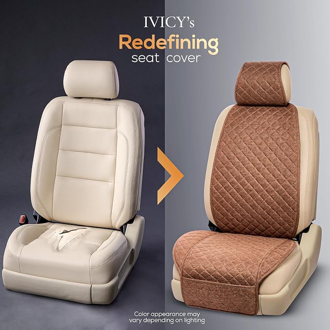 Faux Linen Front Car Seat Cover, Seat Protector, 1 Unit, Light Brown | Non-Slip Bucket Sear Cover for Most Cars, SUVs, Vans & Trucks – Machine Washable, Side-Airbag Friendly - Image 6