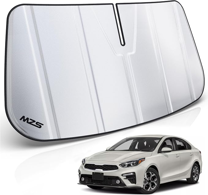 MZS Windshield Sun Shade Compatible with Forte 2019-2024 | 6-Layer Heat Insulation, 99% UV Blocking, Keeps Interior Cool, Full Coverage Visor, Foldable Car Window Sunshade, Storage Bag by MZS