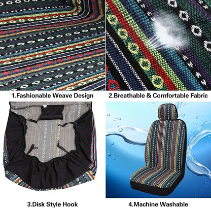 HAIYAOTIMES Baja Saddle Blanket Car Seat Covers Full Set with Seat Belt Pads, Washable Breathable Seat Covers for Cars, Universal Fit Interior Covers for Most Cars, Airbag Compatible, Red/Blue - Image 7