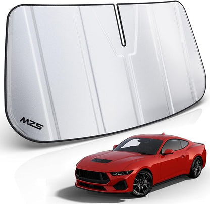MZS Windshield Sun Shade Compatible with Mustang 2024 2025 2026 | 6-Layer Heat Insulation, 99% UV Blocking, Keeps Interior Cool, Full Coverage Visor, Foldable Car Window Sunshade, Storage Bag by MZS