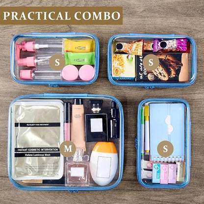 4 pcs Clear Zipper Pouches,Hard Shell Zipper Case, Toiletry Bag for Travel | CLear Diaper Bag, Toiletry Pouch, Travel Organizer, Cosmetic Bag,Toy Storage Bins (M+3S) (Blue) - Image 3