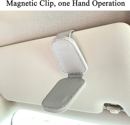 KIWEN Sunglasses Holders for Car Visor, Magnetic Leather Glasses Eyeglass Clip for Car, Ticket Card Clip Sunglasses Mount, Car Visor Accessories Gadgets (1, Grey) - Image 5