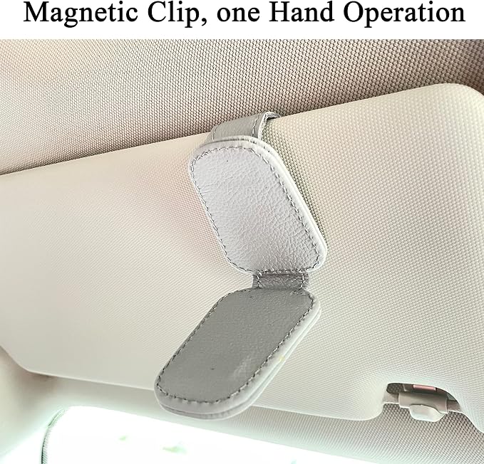 KIWEN Sunglasses Holders for Car Sun Visor, Magnetic Leather Sunglass Glasses Eyeglass Clip for Car (2, Gray) - Image 5
