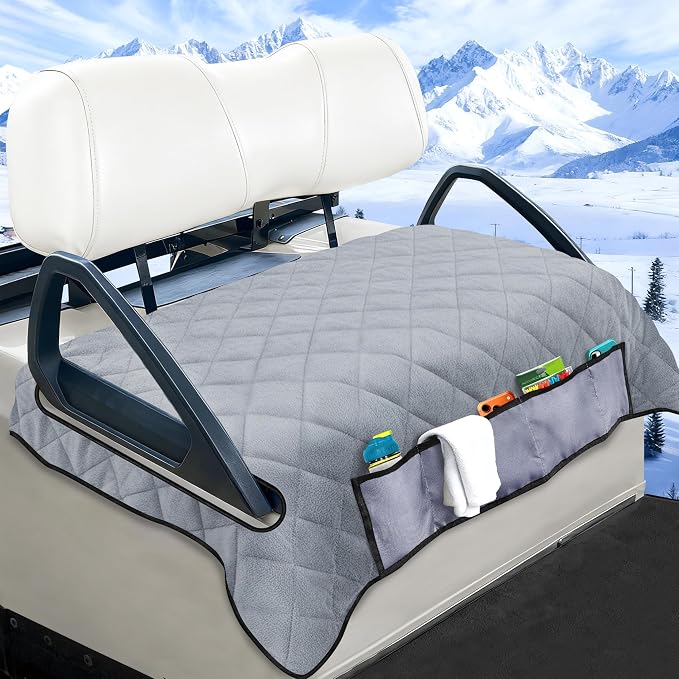 YOKYHOM Golf Cart Seat Covers with 4 Front Pockets, Thick Seat Towel Blanket with Non-Slip Backing, Fits EZGO, Club Car, Yamaha and More 2 & 4 Passenger Golf Carts, Gray by GolfCartLifestyleEssentials