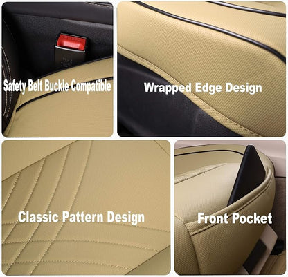 kingphenix Car Seat Cover, PU Leather Front Bottom Seat Protector | Front Bottom Seat Protector, Non-Slip Backing, Edge Coverage and Easy Installation for Sedans, SUVs, Trucks and Vans, Beige - Image 2