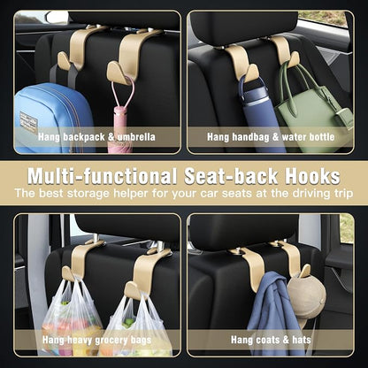 4-Pack Car Headrest Hooks Holds 55lbs Seat Storage Organizer for Bags | Durable ABS Material, 360° Rotating, Car Hanger for Backpack Umbrella Water Bottle Coat Purses Handbags Groceries, Beige - Image 3
