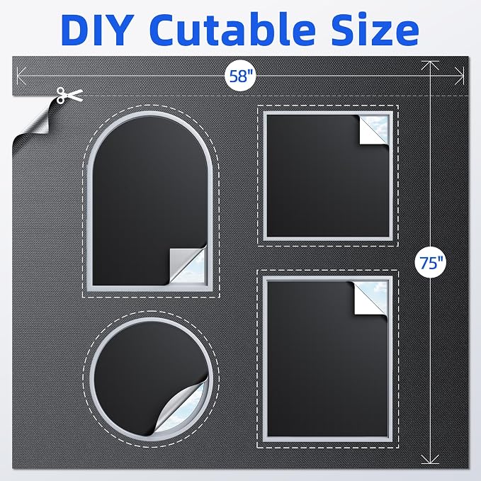 Magnetic Blackout Window Cover, Portable 100% Blackout Curtains for Bedroom | 75" x 58" Blackout Blinds No Drill with Strong Magnets, Temporary Blackout Shades for Windows Film RV Travel Skylight - Black - Image 5
