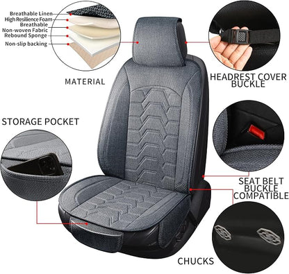 Linen Front Car Seat Covers Cloth Fabric Automotive Seat Protectors | Breathable Durable Anti-Slip All-Season Comfort Easy to Install Universal Fit for 95% of Cars Trucks SUVs Vans (Gray, 2PCS) - Image 3