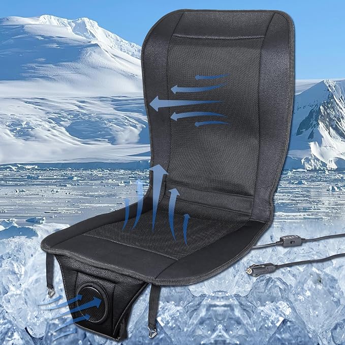 Premium Tech Cooling Car Seat Cushion - Black 12V Adjustable Temperature, Ergonomic Comfort with Enhanced Airflow, Universal Fit for All Vehicles by CARTMAN