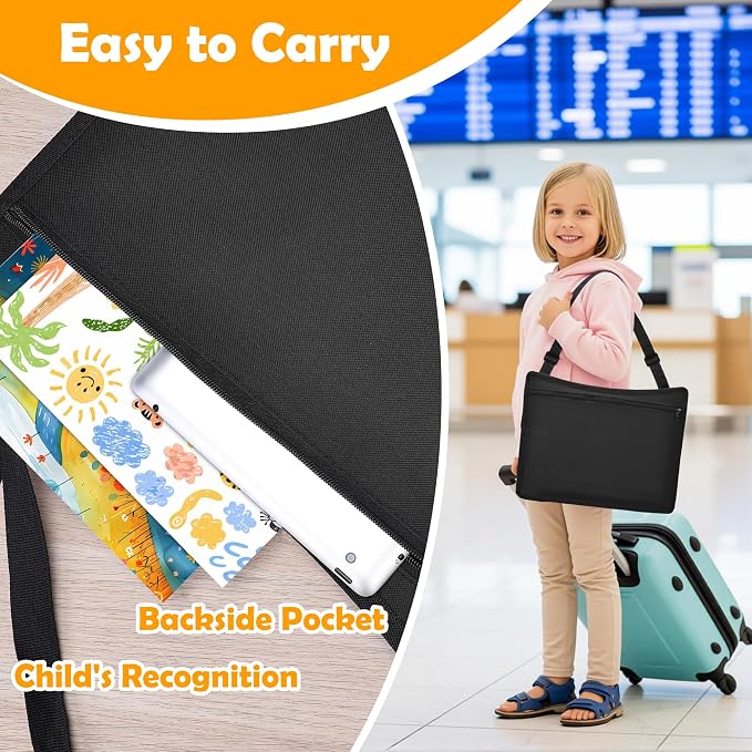 Kids Lap Desk Tray for Road Trip Activities, Portable, 2PCS Black | With 16.7" x 13.4" Smooth Dry Erase Board, Cup holders, Ddjustable Strap & Shoulder Carry Strap - Image 4