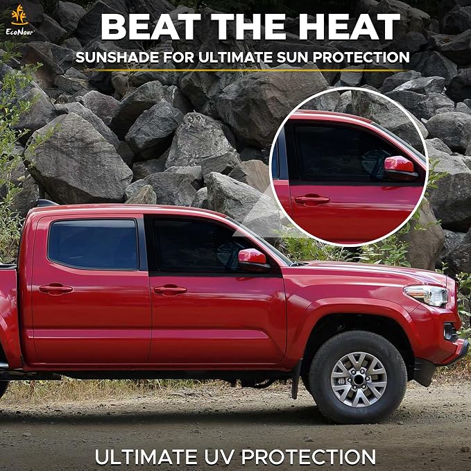 EcoNour Car Front Side Window Sun Shades Compatible for Toyota Tacoma | 2 Pack Breathable Super Stretchy Mesh Sun Shade | Heat Block UV Protection Car Window Screen Covers | Mosquito Net Curtains - Image 6