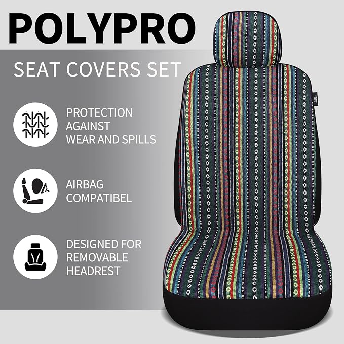 HAIYAOTIMES Baja Saddle Blanket Car Seat Covers Front Set with Seat Belt Pads, Washable Breathable Seat Covers for Cars, Universal Fit Interior Covers for Most Cars, Airbag Compatible, Red/Blue - Image 3