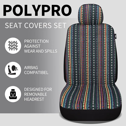 HAIYAOTIMES Baja Saddle Blanket Car Seat Covers Front Set with Seat Belt Pads, Washable Breathable Seat Covers for Cars, Universal Fit Interior Covers for Most Cars, Airbag Compatible, Red/Blue - Image 3