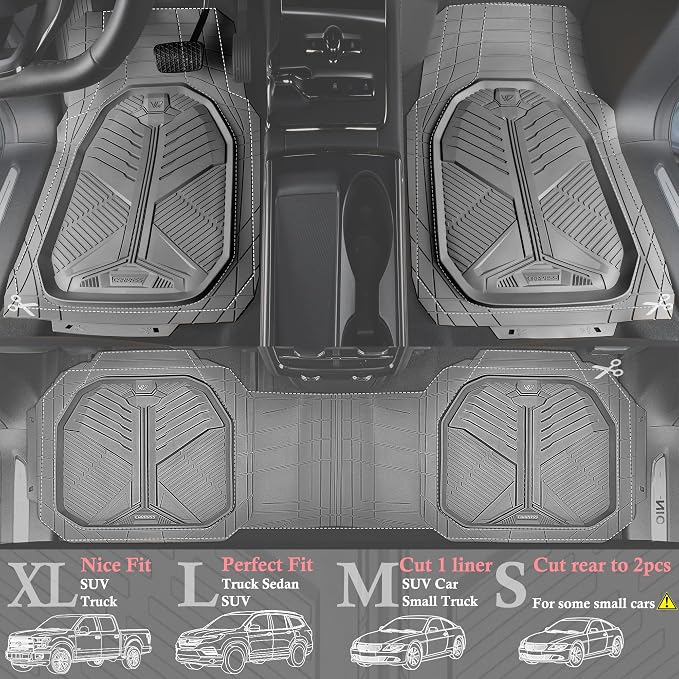 CAR PASS Heavy Duty Rubber Car Mats, Deepdish All Weather Floor Mats for Car Full Set, Universal Automotive Mats Trim to Fit for Sedans SUVs Trucks, Waterproof Anti-Slip Deep Tray 3 Pieces Light Gray - Image 2