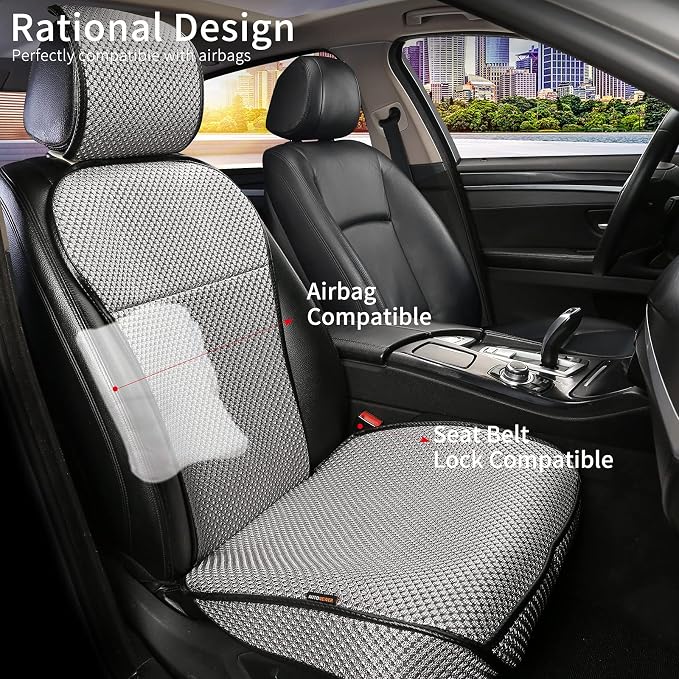 Auto Newer Luxury Breathable Car Seat Cover Fit Four Seasons, Universal Front of Car Seat Cushions, Bottom Seat Covers of Full Wrapped Edge,Universal Fit for 95% Cars,SUV,Pickup,Van(Grey，2PCS) - Image 4