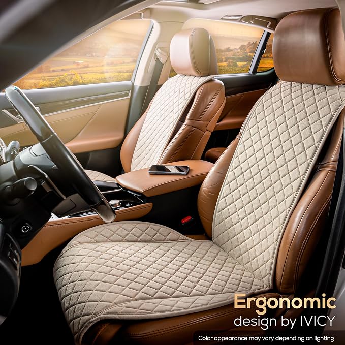 Faux Linen Front Car Seat Cover, Seat Protector, 1 Unit, Light Beige | Non-Slip Bucket Sear Cover for Most Cars, SUVs, Vans & Trucks – Machine Washable, Side-Airbag Friendly - Image 9
