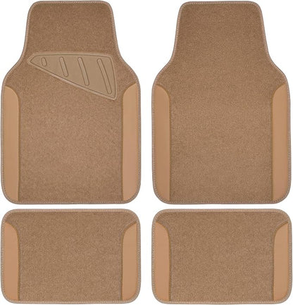 CAR PASS Beige Leather & Waterproof Car Carpet Floor Mats, Universal Car Mats Fit for SUV,Vans,sedans, Trucks,Set of 4pcs Car Carpet with Anti-Slip nibbs Driver Heel Pad (All Beige) by CARPASS