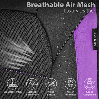 CAR PASS Leather Car Seat Covers Front Seats only, with Air Mesh Front Seat Covers Breathable, Cool Automotive Seat Covers 2 Pack, Universal Fit Most Cars,SUV,Truck,Van Airbag Compatible(Black Purple) - Image 4