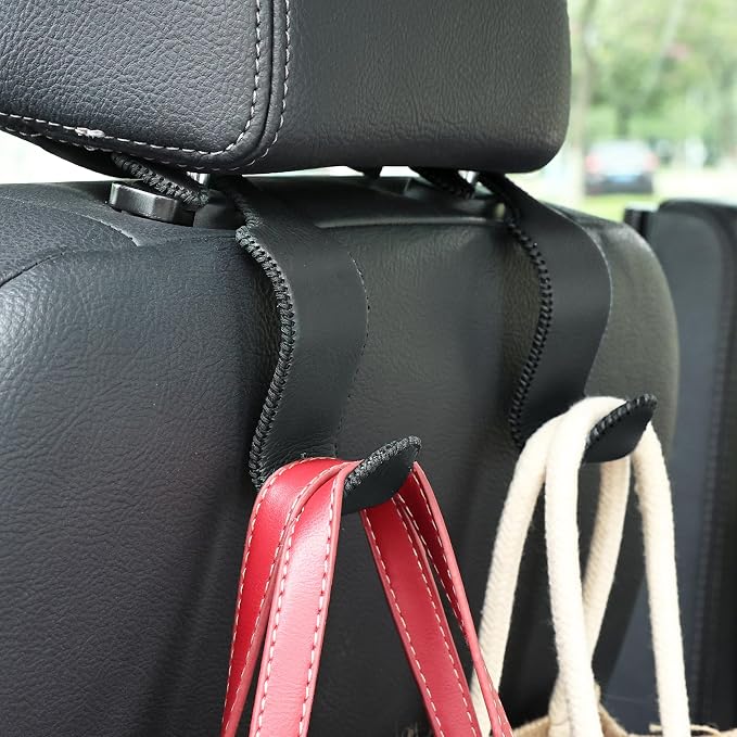 Car Seat Headrest Hook 55lb Heavy Duty Metal Hanger with Leather for Bags | Universal Fit car SUV Truck, Premium Microfiber Leather, Metal Core, Hang Purses Groceries Handbag Backpack, 4 Pack Black - Image 7