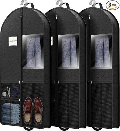 Garment Bag Travel Suit Storage: 54 Inch 3 Packs Fabric Breathable Zippered - Clothes Covers Carry Shoe Pockets Lightweight - Men Travel Wardrobe Protector Hanging Up Multiple by Unknown