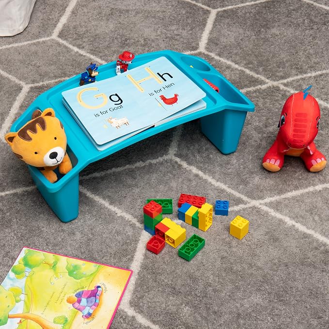 Mind Reader Kids Lap Desk, Portable Activity Tray with Side Storage, Stackable Plastic Desk for Drawing, Snacks, Study, Set of 2, Blue - Image 2