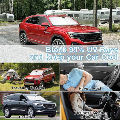 3PCS Car Window Shades Front Windshield Sun Shade Foldable Window Shade Custom Fit for Volkswagen Atlas VW Atlas Cross Sport 2018-2026 Shades Windows Anti-UV Rays Block Heat - Image 6