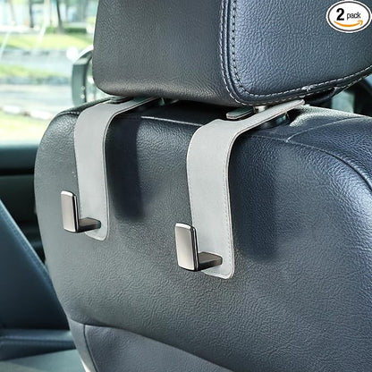 Heavy-Duty Car Headrest Hooks Holds 44lb Suede & Metal Hangers for Bags | Universal Fit for Cars/Suv/Trucks, 2-Pack, Hang Grocery Bag Handbag Purses Coat Water Bottle, Seat Back Organizer，Light Gray by Toiyason