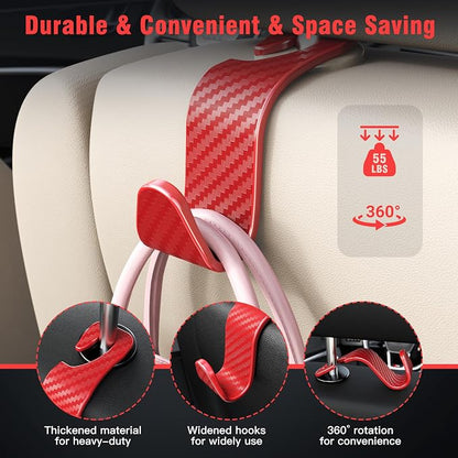 4-Pack Car Headrest Hooks Holds 55lbs Seat Storage Organizer for Bags | Durable ABS Material, 360° Rotating, Car Hanger for Backpack Umbrella Water Bottle Coat Handbags Groceries, Checkered Red - Image 5