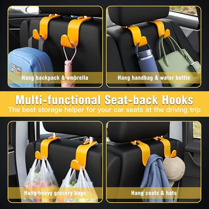 4-Pack Car Headrest Hooks Holds 55lbs Seat Storage Organizer for Bags | Durable ABS Material, 360° Rotating, Car Hanger for Backpack Umbrella Water Bottle Coat Purses Handbags Groceries, Yellow - Image 4