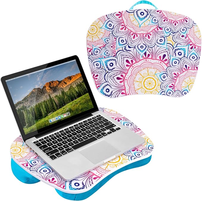 LAPGEAR MyStyle Lap Desk – Mandala, Fits 15.6” Laptops | Dual-Bolster Microbead Cushion, Built-In Carry Handle, Ergonomic Curved Front Edge - Image 6