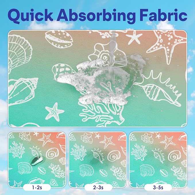 2 Pack Car Seat Towel Covers for Gym, Front Seats, Seashell Beach | Coastal Sweat Protector for Front Seats Premium Thickened with Elastic Strap Breathable & Quick Dry Machine Washable Running - Image 3