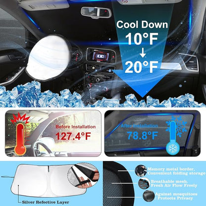3PCS Car Window Shades Front Windshield Sun Shade Foldable Window Shade Custom Fit for Volkswagen Atlas VW Atlas Cross Sport 2018-2026 Shades Windows Anti-UV Rays Block Heat - Image 2
