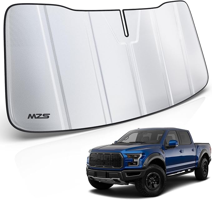 MZS Windshield Sun Shade Compatible with F150 2021-2026 | 6-Layer Heat Insulation, 99% UV Blocking, Keeps Interior Cool, Full Coverage Visor, Foldable Car Window Sunshade, Storage Bag by MZS