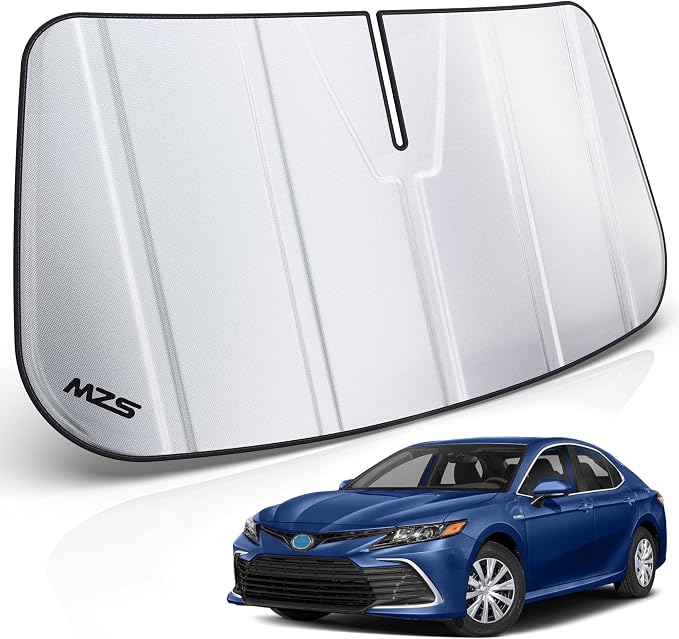 MZS Windshield Sun Shade Compatible with Camry 2018-2025 | 6-Layer Heat Insulation, 99% UV Blocking, Keeps Interior Cool, Full Coverage Visor, Foldable Car Window Sunshade, Storage Bag by MZS